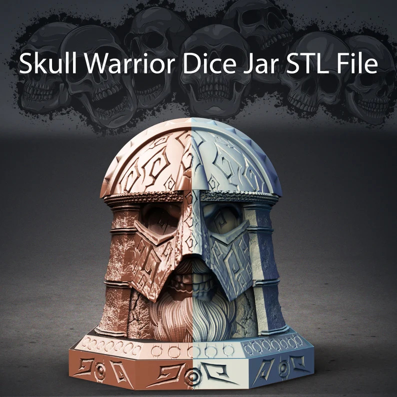 Halloween Fantasy Skull Warrior Dice Jar - 3D Printer STL File